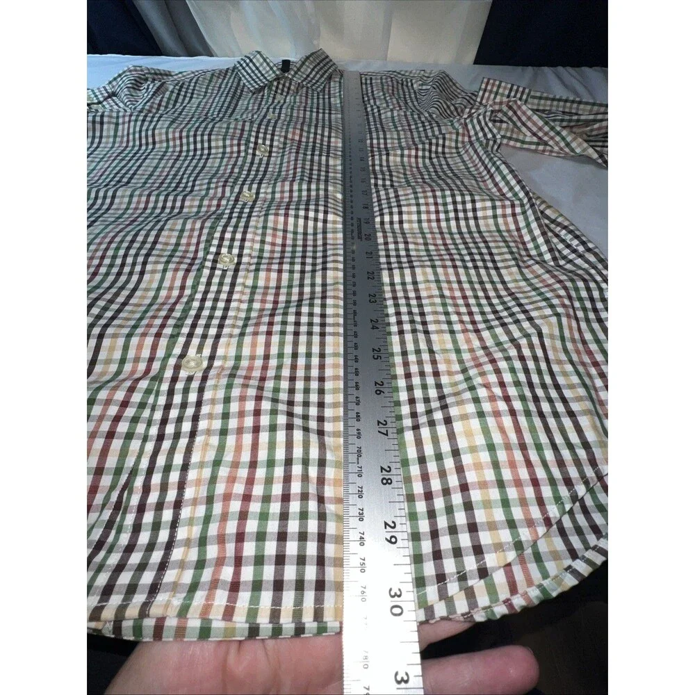 BANANA REPUBLIC Men’s Dress Shirt No Iron Slim Fit Large Brown Green White Plaid